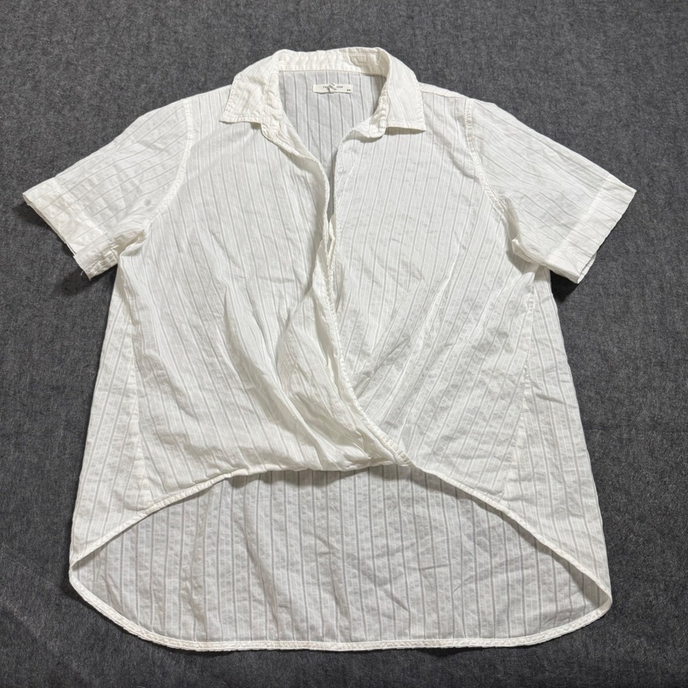 Rag & Bone White Cotton Button Front High Low Short Sleeve Shirt Size M